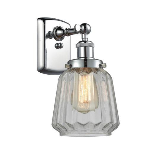 Innovations Chatham 7in 1-Light Wall Sconce | Modern Polished Chrome Steel and Clear Ribbed Glass | Bathroom & Hallway Accent | Model 916-1W-PC-G142
