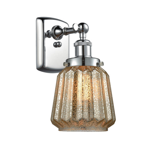 Innovations Chatham 7in 1-Light Wall Sconce | Modern Polished Chrome Steel and Mercury Ribbed Glass | Bathroom & Hallway Accent | Model 916-1W-PC-G146
