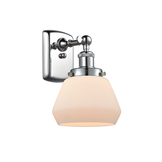Innovations Fulton 7in 1-Light Wall Sconce | Modern Contemporary Polished Chrome and Matte White Frosted Glass | Bathroom & Hallway | Model 916-1W-PC-G171