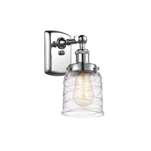 Innovations Bell 5in 1-Light Wall Sconce | Industrial Polished Chrome and Clear Deco Swirl Glass | Bathroom & Hallway Accent | Model 916-1W-PC-G513-LED