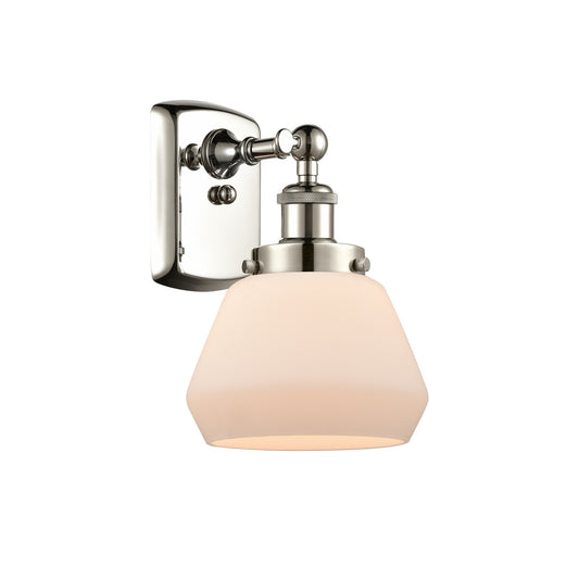 Innovations Fulton 7in 1-Light Wall Sconce | Modern Contempo Polished Nickel and Matte White Frosted Glass | Hallway & Bathroom | Model 916-1W-PN-G171