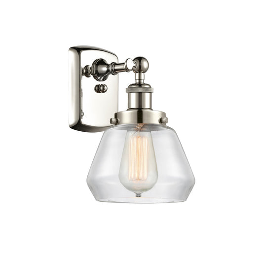 Innovations Fulton 7in 1-Light Wall Sconce | Modern Contempo Polished Nickel and Clear Schoolhouse Glass | Hallway & Bathroom | Model 916-1W-PN-G172