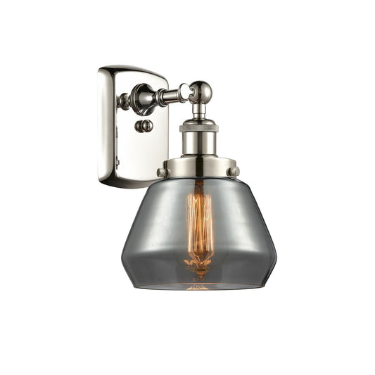 Innovations Fulton 7in 1-Light Wall Sconce | Modern Transitional Polished Nickel and Light Smoke Glass | Bathroom & Hallway Accent | Model 916-1W-PN-G173
