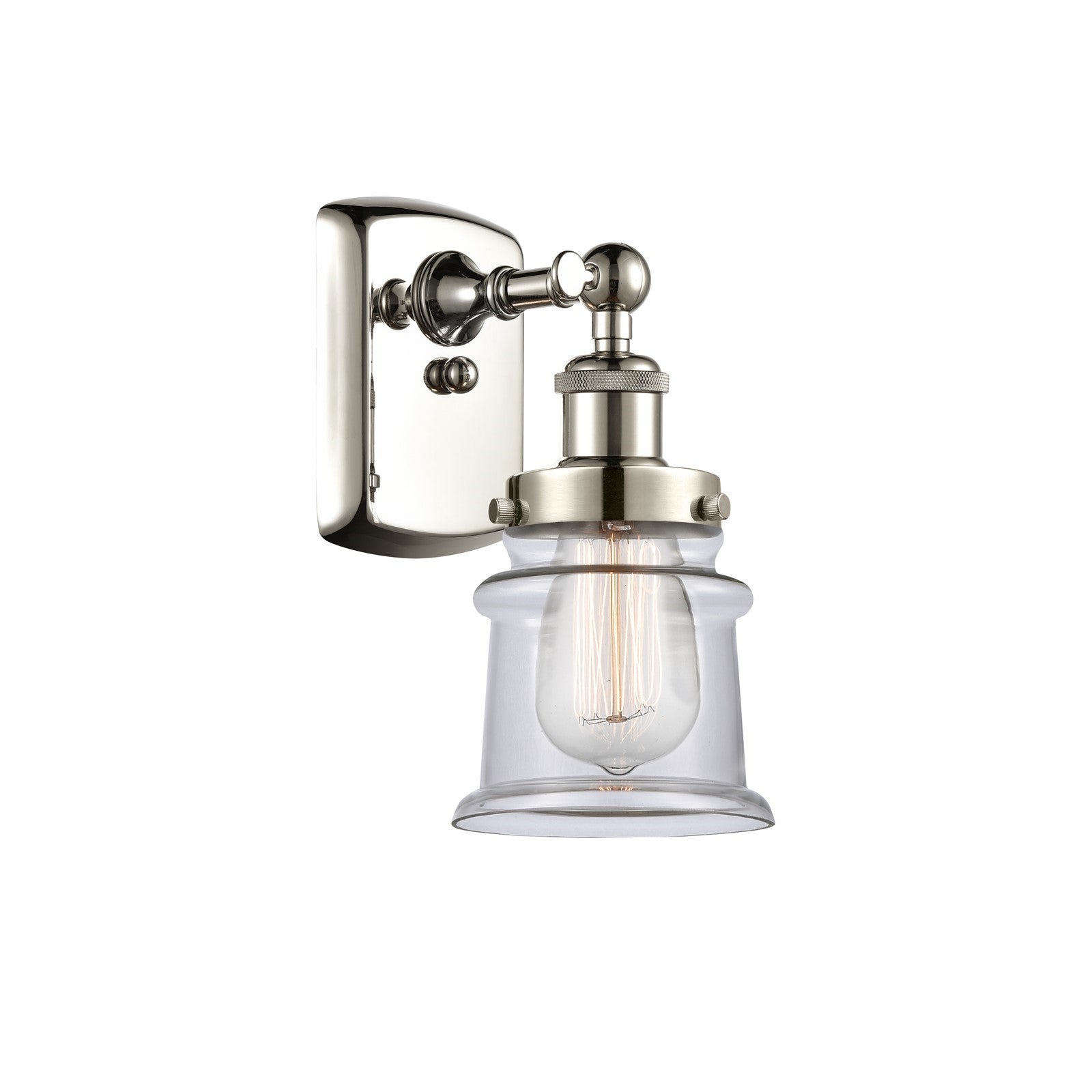 Innovations Canton 5.25in 1-Light Wall Sconce | Modern Transitional Polished Nickel and Clear Glass Schoolhouse Shade | Bathroom & | Model 916-1W-PN-G182S