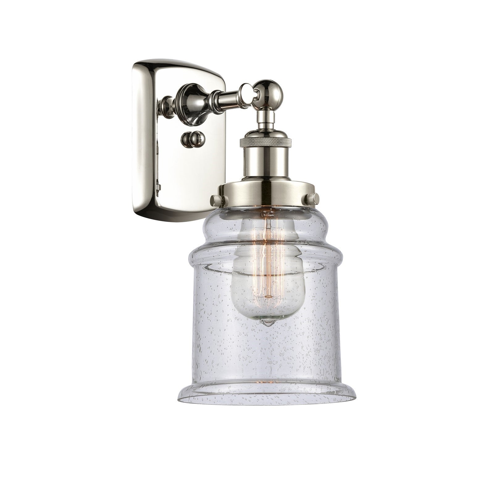 Innovations Canton 6in 1-Light Wall Sconce | Modern Transitional Polished Nickel and Seedy Glass Schoolhouse Shade | Bathroom & | Model 916-1W-PN-G184