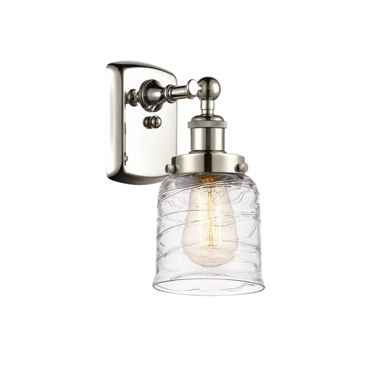 Innovations Bell 5in 1-Light Wall Sconce | Industrial Polished Nickel and Clear Deco Swirl Glass | Hallway & Bathroom Accent | Model 916-1W-PN-G513
