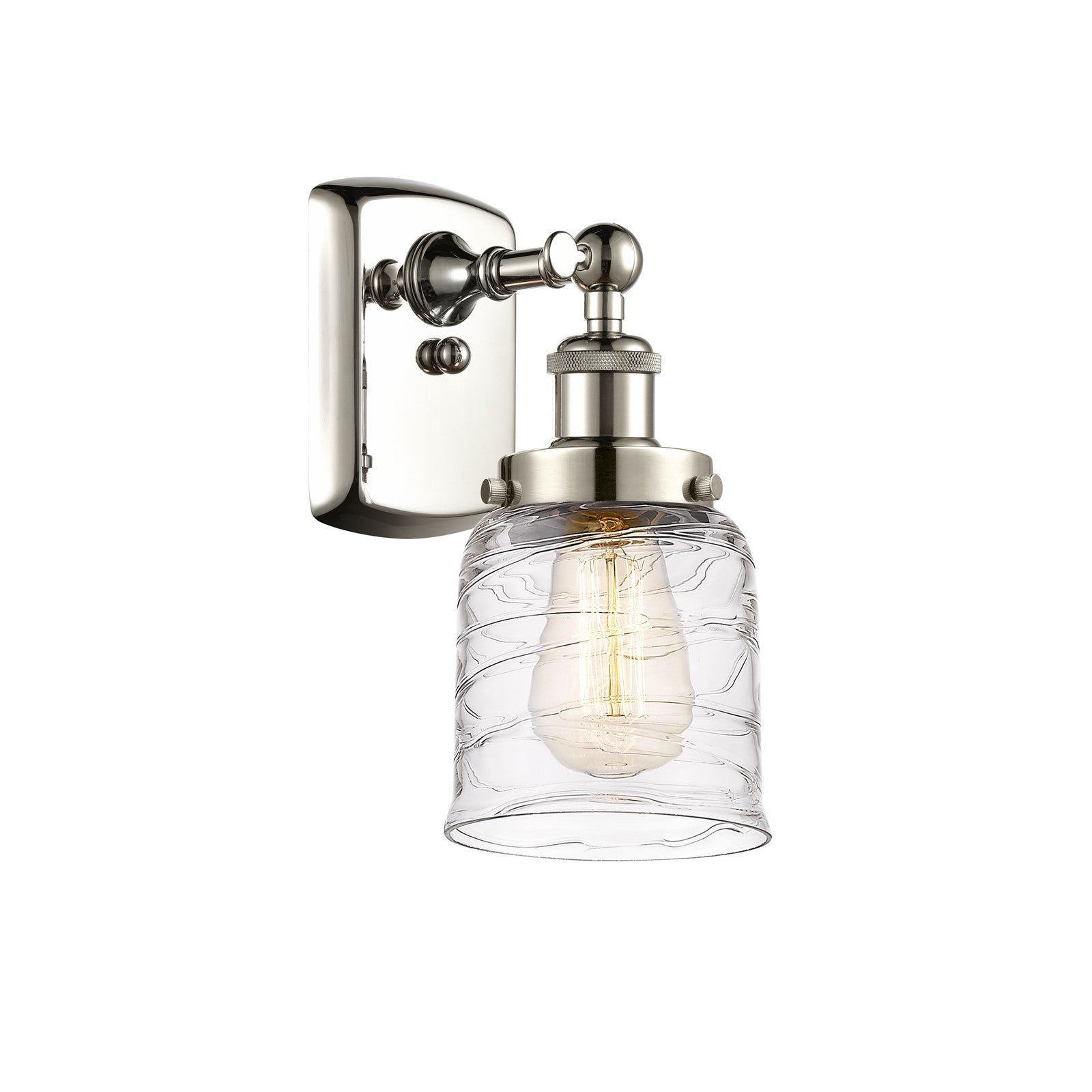 Innovations Bell 5in 1-Light LED Wall Sconce | Industrial Polished Nickel and Clear Deco Swirl Glass | Hallway & Bathroom | Model 916-1W-PN-G513-LED