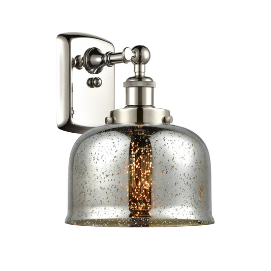 Innovations Bell 8in 1-Light Wall Sconce | Industrial Polished Nickel and Silver Plated Mercury Glass | Hallway & Bathroom Accent | Model 916-1W-PN-G78