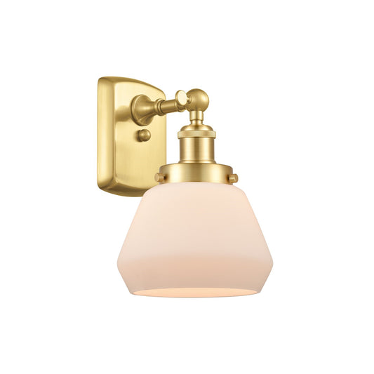 Innovations Fulton 7in 1-Light Wall Sconce | Modern Transitional Satin Gold Steel and Matte White Frosted Glass | Bathroom & | Model 916-1W-SG-G171