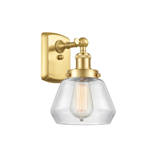Innovations Fulton 7in 1-Light Wall Sconce | Modern Transitional Satin Gold Steel and Clear Glass | Bathroom & Hallway Accent Light | Model 916-1W-SG-G172