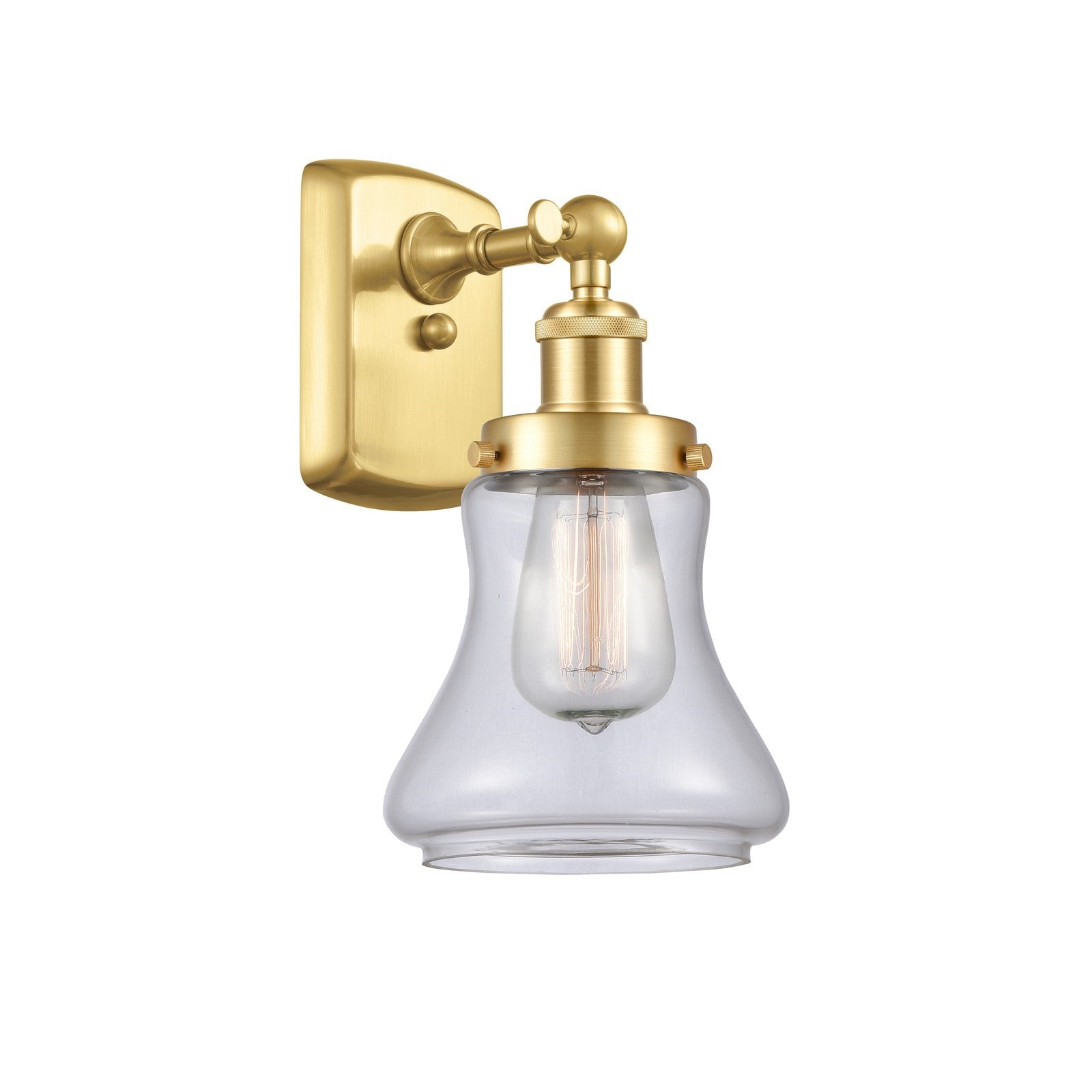 Innovations Bellmont 6in 1-Light Wall Sconce | Modern Transitional Satin Gold Steel and Clear Glass | Hallway & Bathroom Accent | Model 916-1W-SG-G192