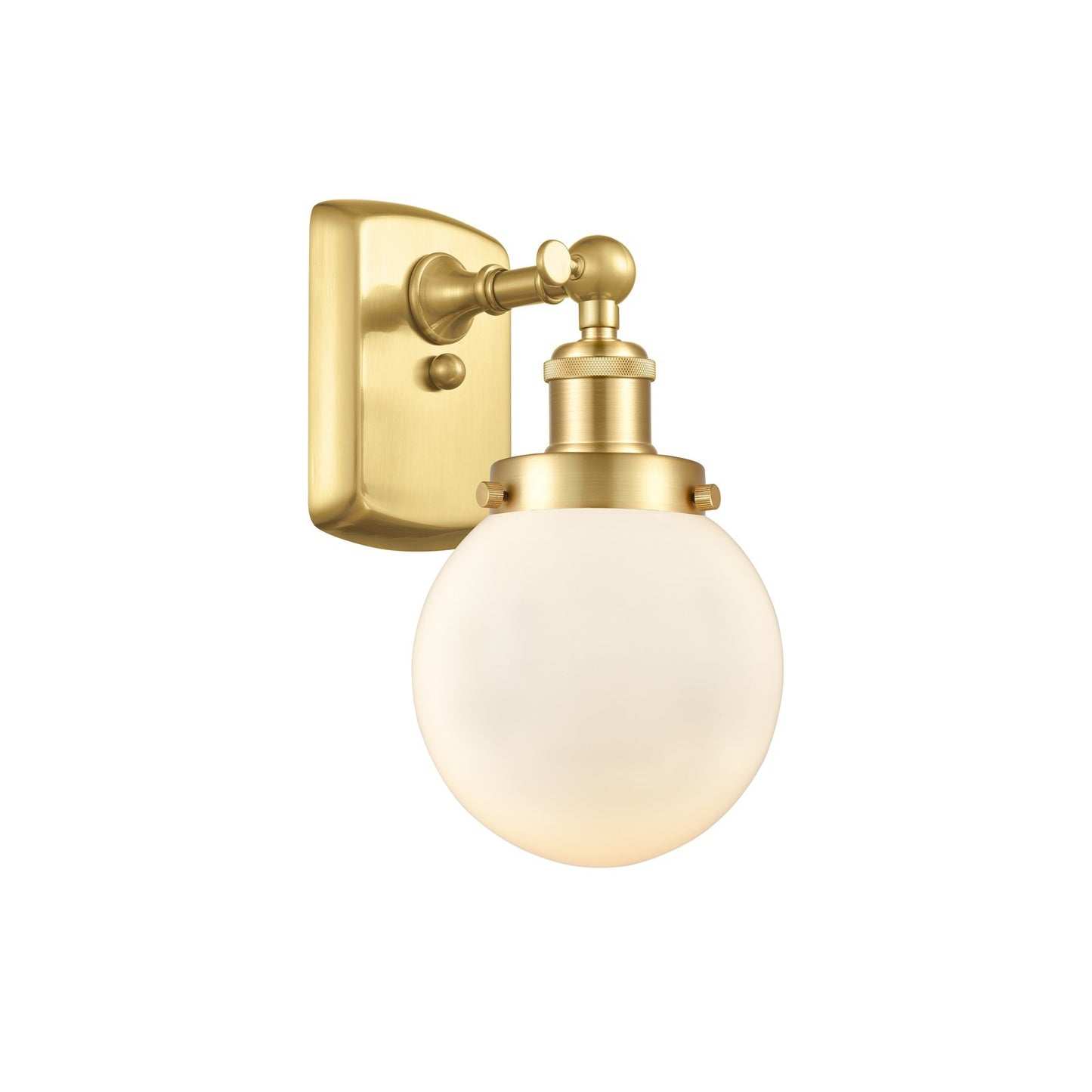 Innovations Beacon 6in 1-Light Wall Sconce | Modern Transitional Satin Gold Steel and Matte White Frosted Glass | Hallway & | Model 916-1W-SG-G201-6