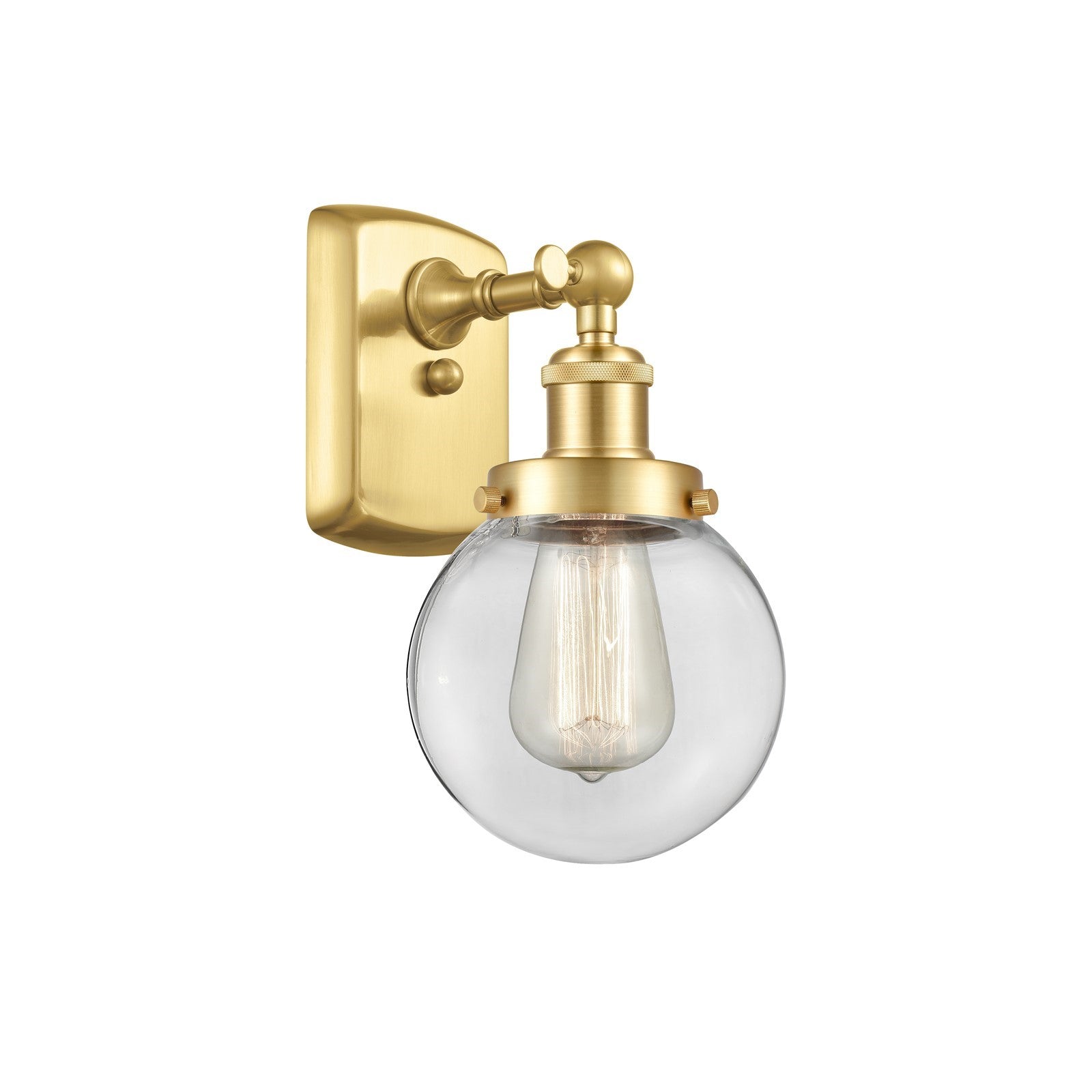 Innovations Beacon 6in 1-Light Wall Sconce | Modern Transitional Satin Gold Steel and Clear Glass | Hallway & Bathroom Accent | Model 916-1W-SG-G202-6
