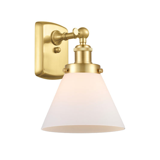 Innovations Cone 8in 1-Light Wall Sconce | Industrial Satin Gold Steel and Matte White Frosted Glass | Bedroom & Hallway Accent | Model 916-1W-SG-G41