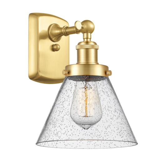 Innovations Cone 8in 1-Light Wall Sconce | Industrial Satin Gold Steel and Seedy Glass | Bedroom & Hallway Accent | 8 x 13 x 9 in | Model 916-1W-SG-G44