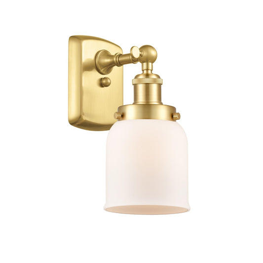 Innovations Bell 5in 1-Light Wall Sconce | Industrial Satin Gold Steel and Matte White Frosted Glass | Bedroom & Hallway Accent | Model 916-1W-SG-G51