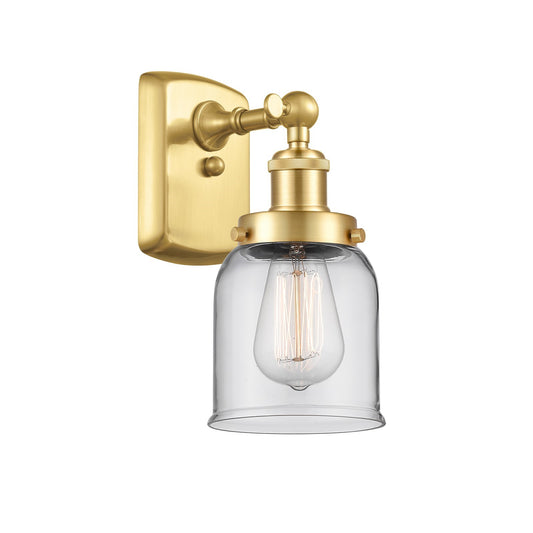 Innovations Bell 5in 1-Light Wall Sconce | Industrial Satin Gold Steel and Clear Glass | Bedroom & Hallway Accent | 5 x 12 x 6.5 in | Model 916-1W-SG-G52