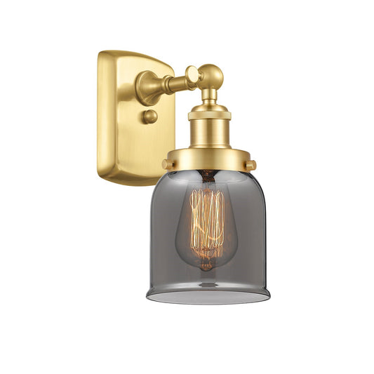 Innovations Bell 5in 1-Light Wall Sconce | Industrial Satin Gold Steel and Light Smoke Glass | Bedroom & Hallway Accent | Model 916-1W-SG-G53