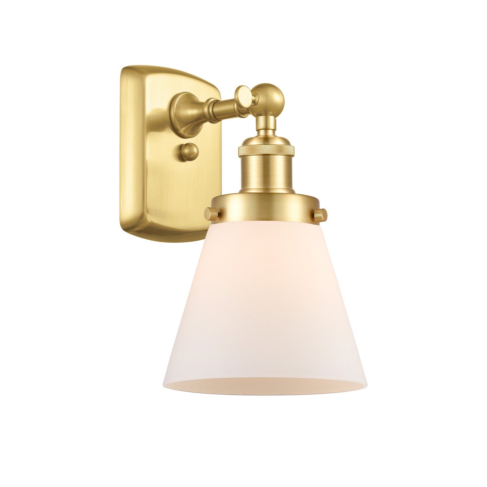 Innovations Cone 6in 1-Light Wall Sconce | Industrial Satin Gold Steel and Matte White Frosted Glass | Hallway & Bathroom Accent | Model 916-1W-SG-G61