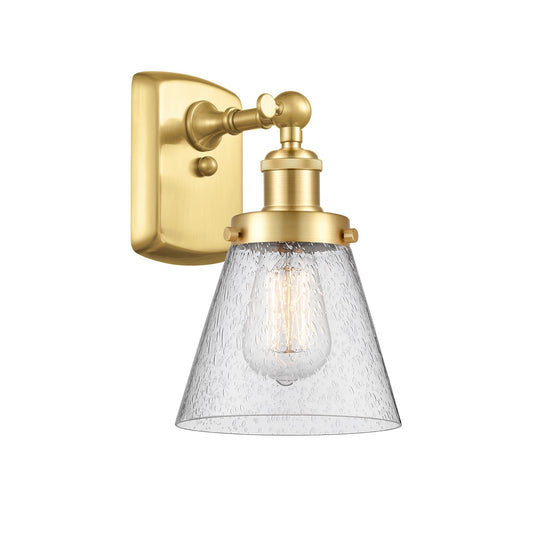Innovations Cone 6in 1-Light Wall Sconce | Industrial Satin Gold Steel and Seedy Glass | Damp Location Hallway & Bedroom | 6 x 11 in | Model 916-1W-SG-G64