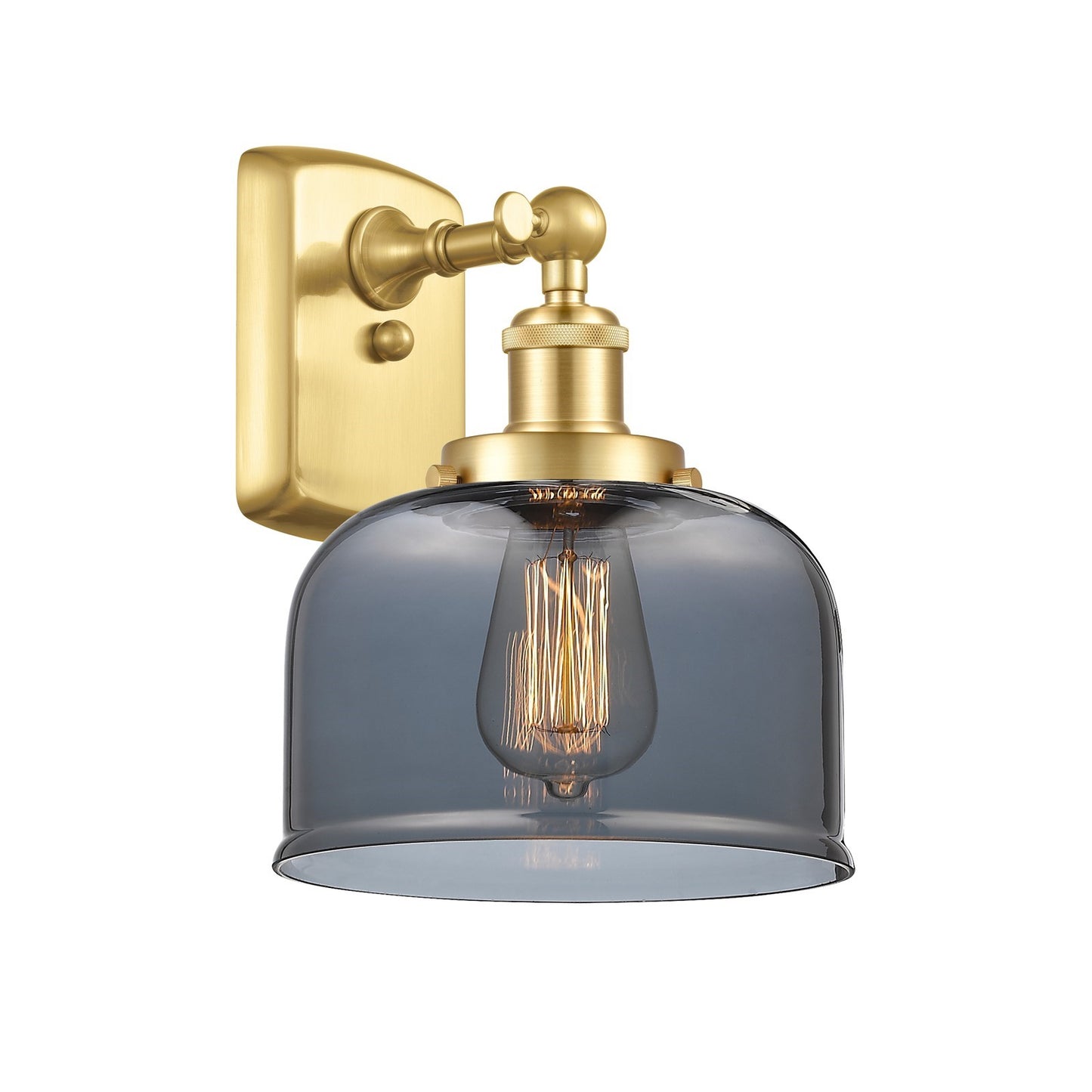 Innovations Bell 8in 1-Light Wall Sconce | Industrial Satin Gold Steel and Light Smoke Glass | Hallway & Bathroom Accent | Model 916-1W-SG-G73