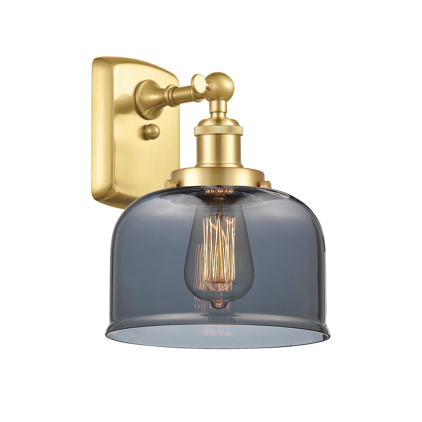 Innovations Bell 8in 1-Light Wall Sconce | Industrial Satin Gold Steel and Light Smoke Glass | Hallway & Bathroom Accent | Model 916-1W-SG-G73