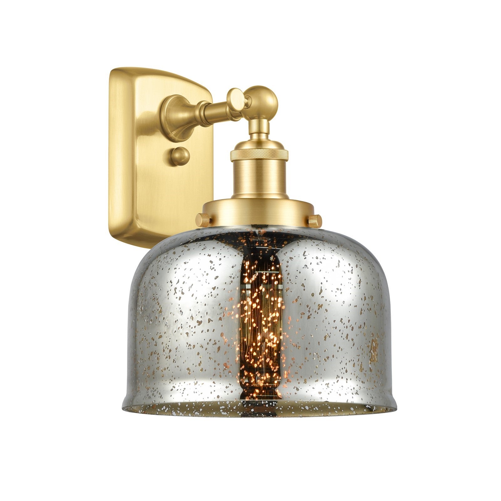 Innovations Bell 8in 1-Light Wall Sconce | Industrial Satin Gold Steel and Silver Plated Mercury Glass | Hallway & Bathroom Accent | Model 916-1W-SG-G78