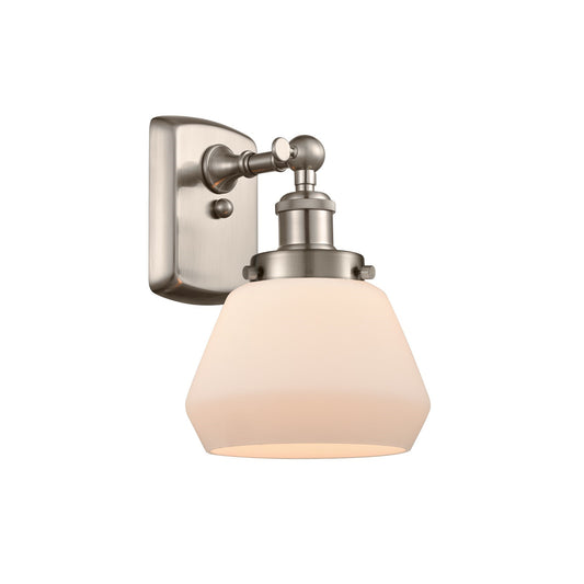 Innovations Fulton 7in 1-Light Wall Sconce | Modern Contemporary Brushed Satin Nickel and Matte White Frosted Glass | Hallway & | Model 916-1W-SN-G171