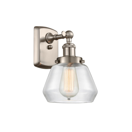 Innovations Fulton 7in 1-Light Wall Sconce | Modern Contemporary Brushed Satin Nickel and Clear Schoolhouse Glass | Hallway & | Model 916-1W-SN-G172
