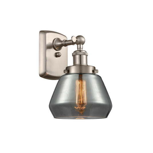 Innovations Fulton 7in 1-Light Wall Sconce | Modern Contempo Brushed Satin Nickel and Light Smoke Glass | Hallway & Bathroom Accent | Model 916-1W-SN-G173