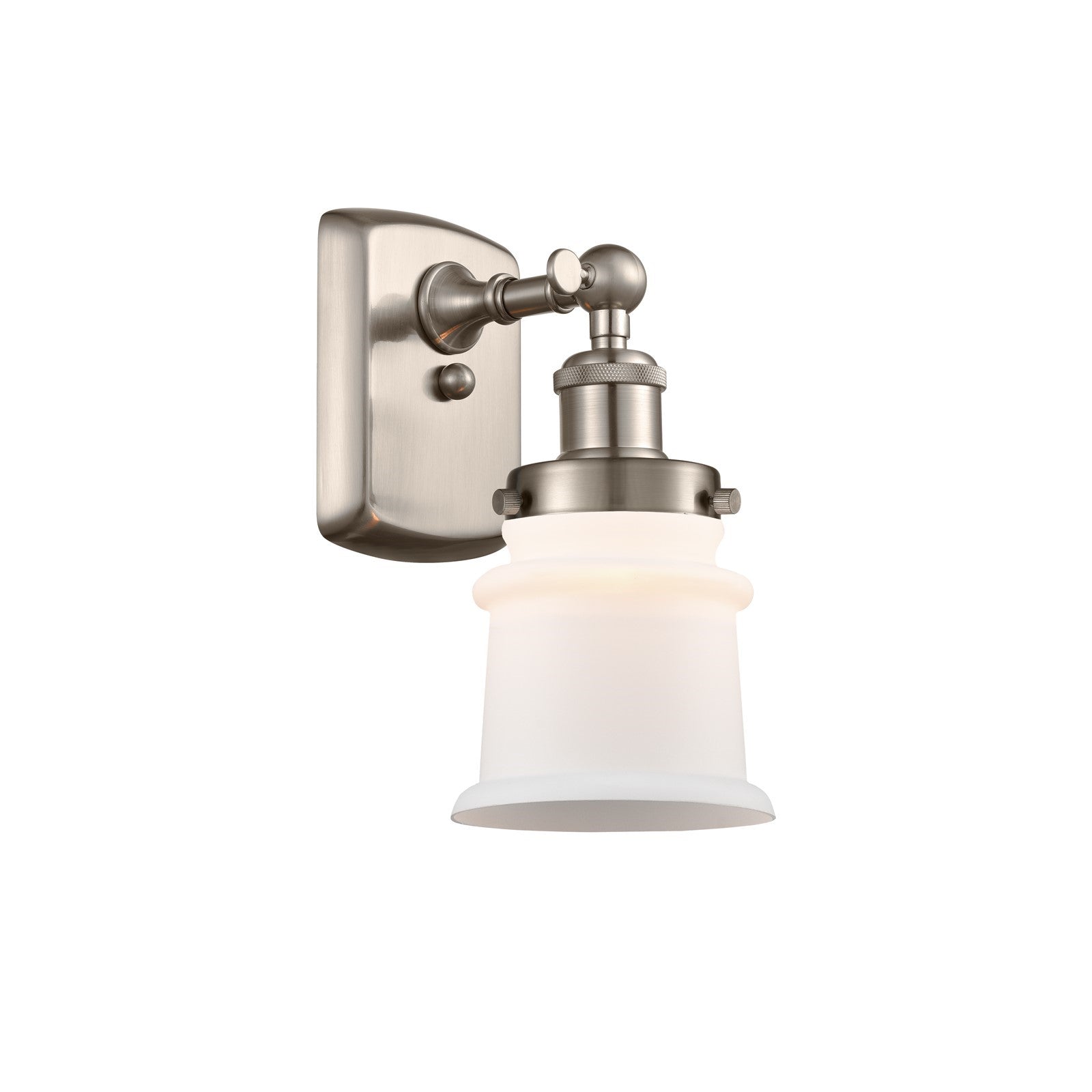 Innovations Canton 5.25in 1-Light Wall Sconce | Modern Contempo Brushed Satin Nickel and Matte White Frosted Glass | Hallway & | Model 916-1W-SN-G181S
