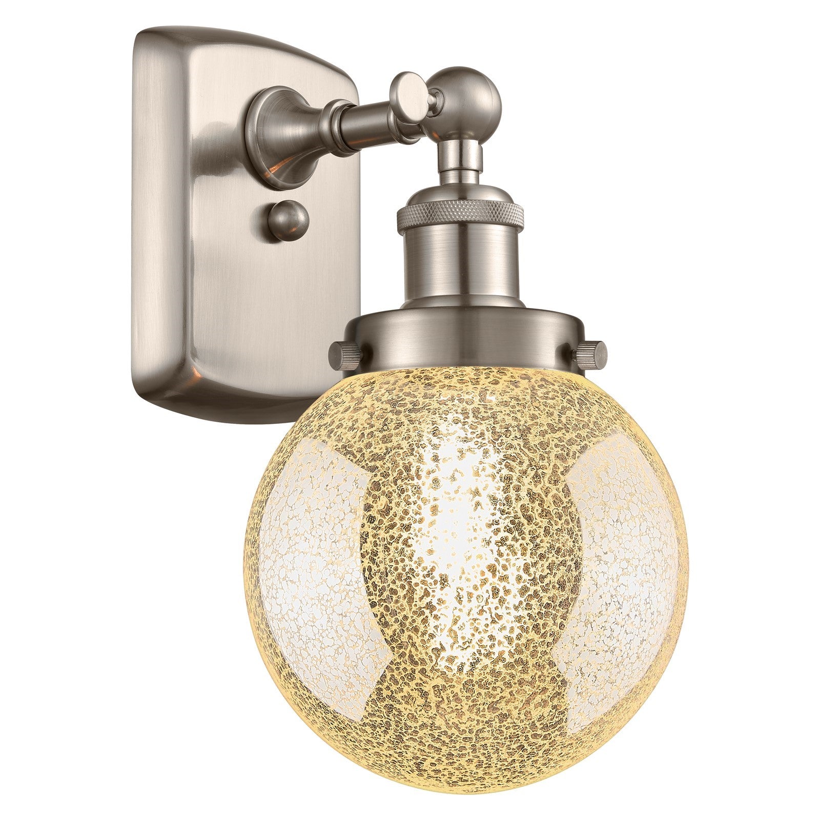 Innovations Beacon 6in 1-Light Wall Sconce | Modern Transitional Brushed Satin Nickel and Mercury Seeded Glass | Bedroom & | Model 916-1W-SN-G208-6