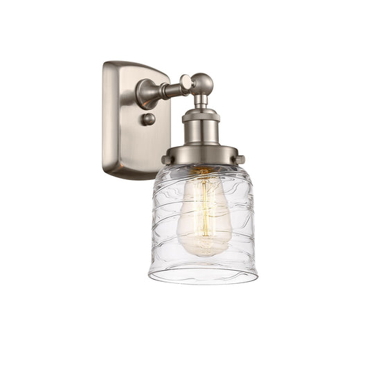 Innovations Bell 5in 1-Light LED Wall Sconce | Industrial Transitional Brushed Satin Nickel and Clear Deco Swirl Glass | Model 916-1W-SN-G513-LED