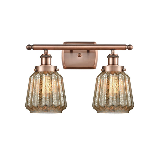 Innovations Chatham 17in 2-Light Bath Vanity Light | Modern Antique Copper and Mercury Ribbed Glass | Bathroom Vanity & Powder Room | Model 916-2W-AC-G146