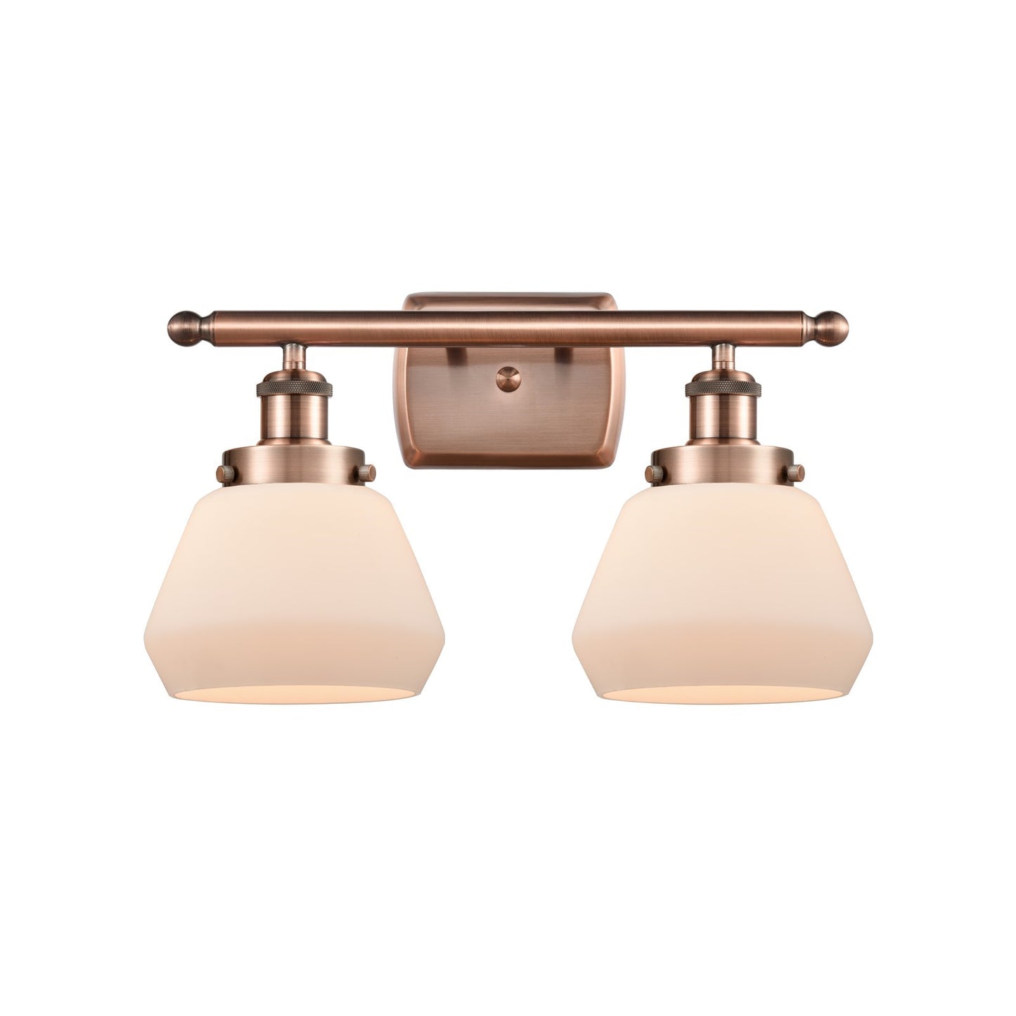 Innovations Fulton 17in 2-Light Bath Vanity Light | Modern Contempo Antique Copper Steel and Matte White Frosted Glass | Bathroom | Model 916-2W-AC-G171