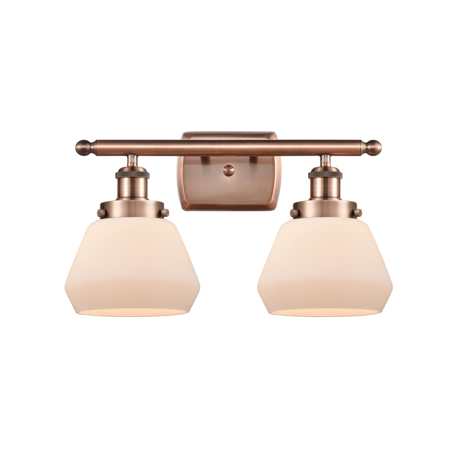 Innovations Fulton 17in 2-Light Bath Vanity Light | Modern Contempo Antique Copper Steel and Matte White Frosted Glass | Bathroom | Model 916-2W-AC-G171