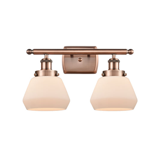 Innovations Fulton 17in 2-Light Bath Vanity Light | Modern Contempo Antique Copper Steel and Matte White Frosted Glass | Bathroom | Model 916-2W-AC-G171