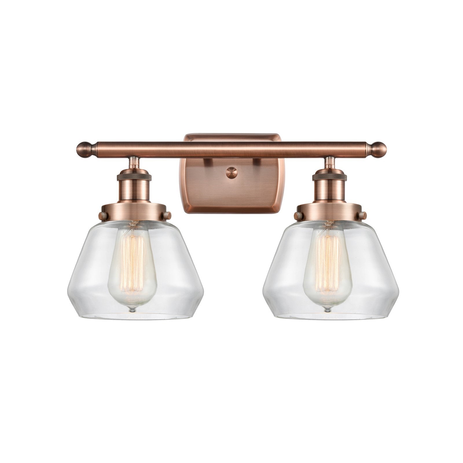 Innovations Fulton 17in 2-Light Bath Vanity Light | Modern Contempo Antique Copper Steel and Clear Glass | Bathroom Vanity & Powder | Model 916-2W-AC-G172
