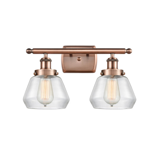 Innovations Fulton 17in 2-Light Bath Vanity Light | Modern Contempo Antique Copper Steel and Clear Glass | Bathroom Vanity & Powder | Model 916-2W-AC-G172