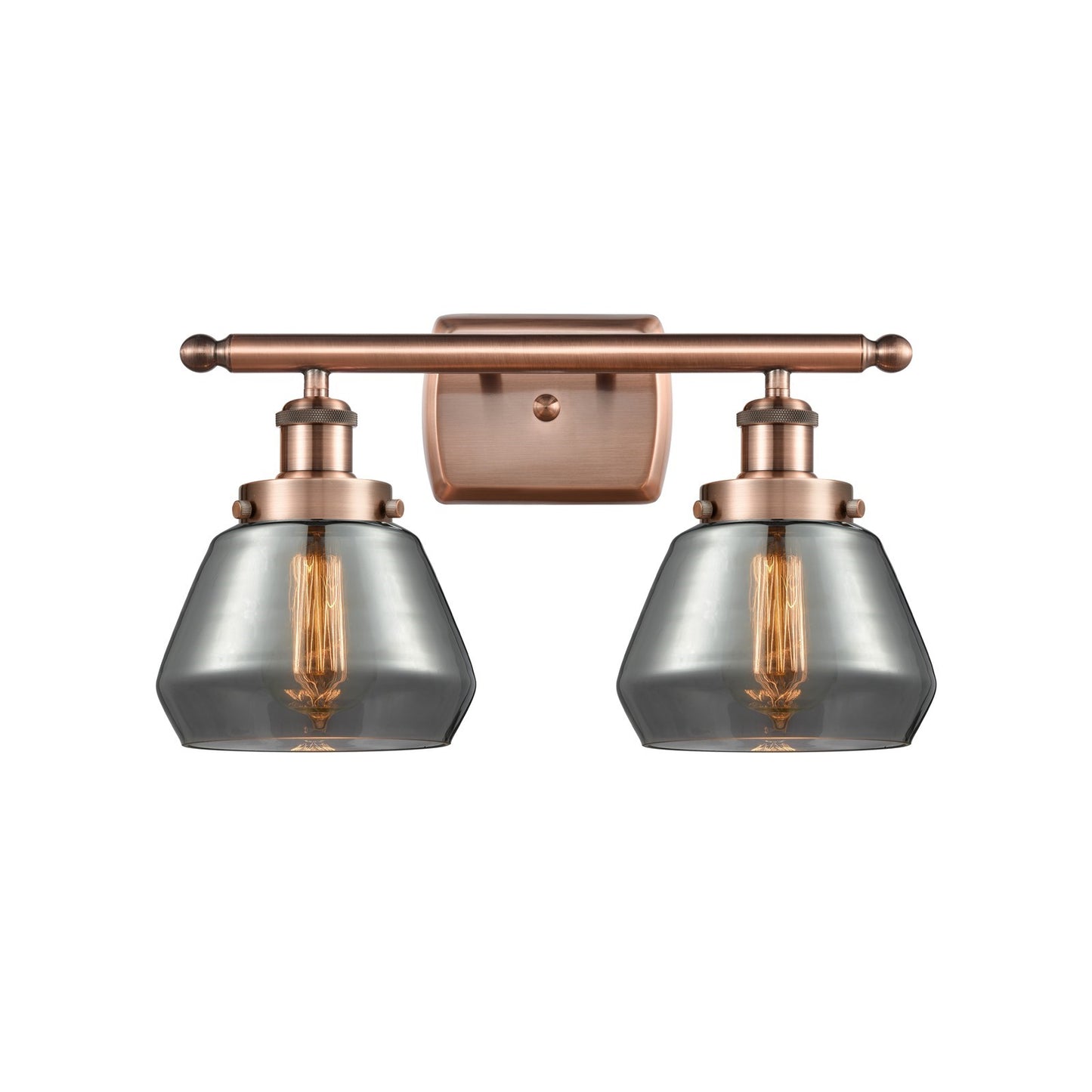 Innovations Fulton 17in 2-Light Bath Vanity Light | Modern Contempo Antique Copper Steel and Light Smoke Glass | Bathroom Vanity & | Model 916-2W-AC-G173