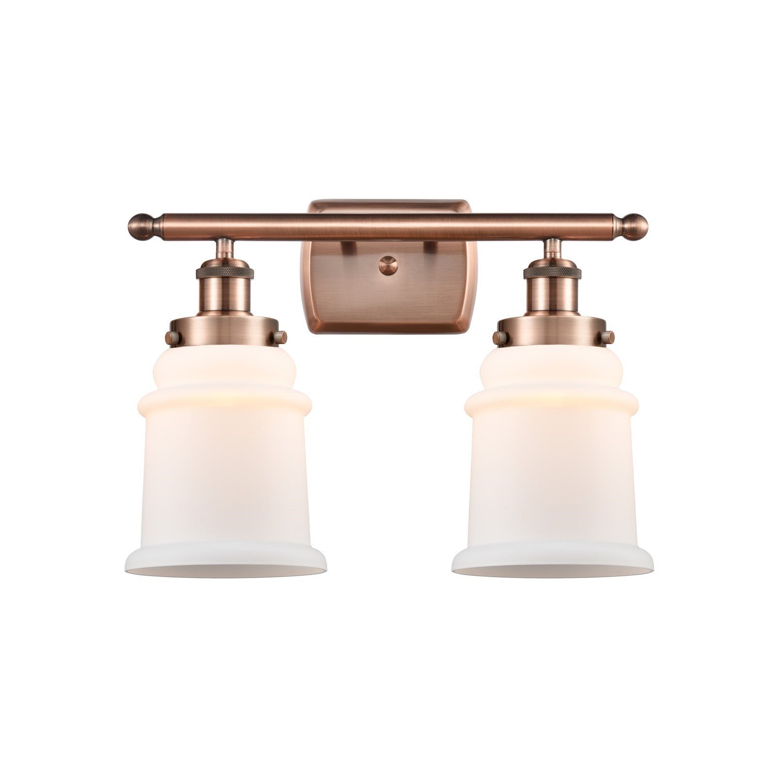 Innovations Canton 16in 2-Light Bath Vanity Light | Modern Contempo Antique Copper Steel and Matte White Frosted Glass | Bathroom | Model 916-2W-AC-G181