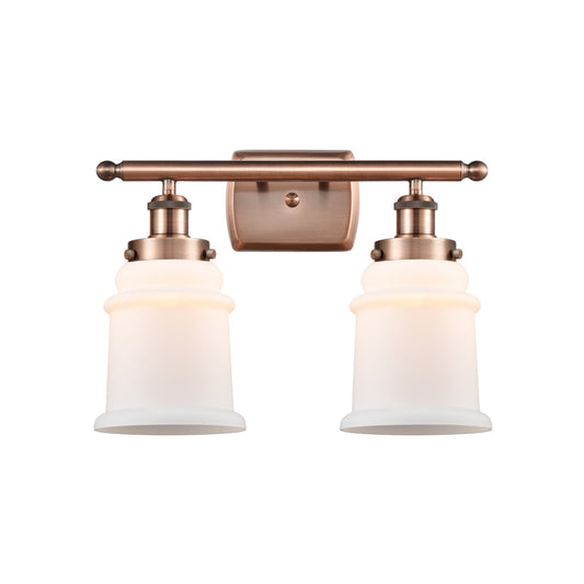 Innovations Canton 16in 2-Light Bath Vanity Light | Modern Contempo Antique Copper Steel and Matte White Frosted Glass | Bathroom | Model 916-2W-AC-G181