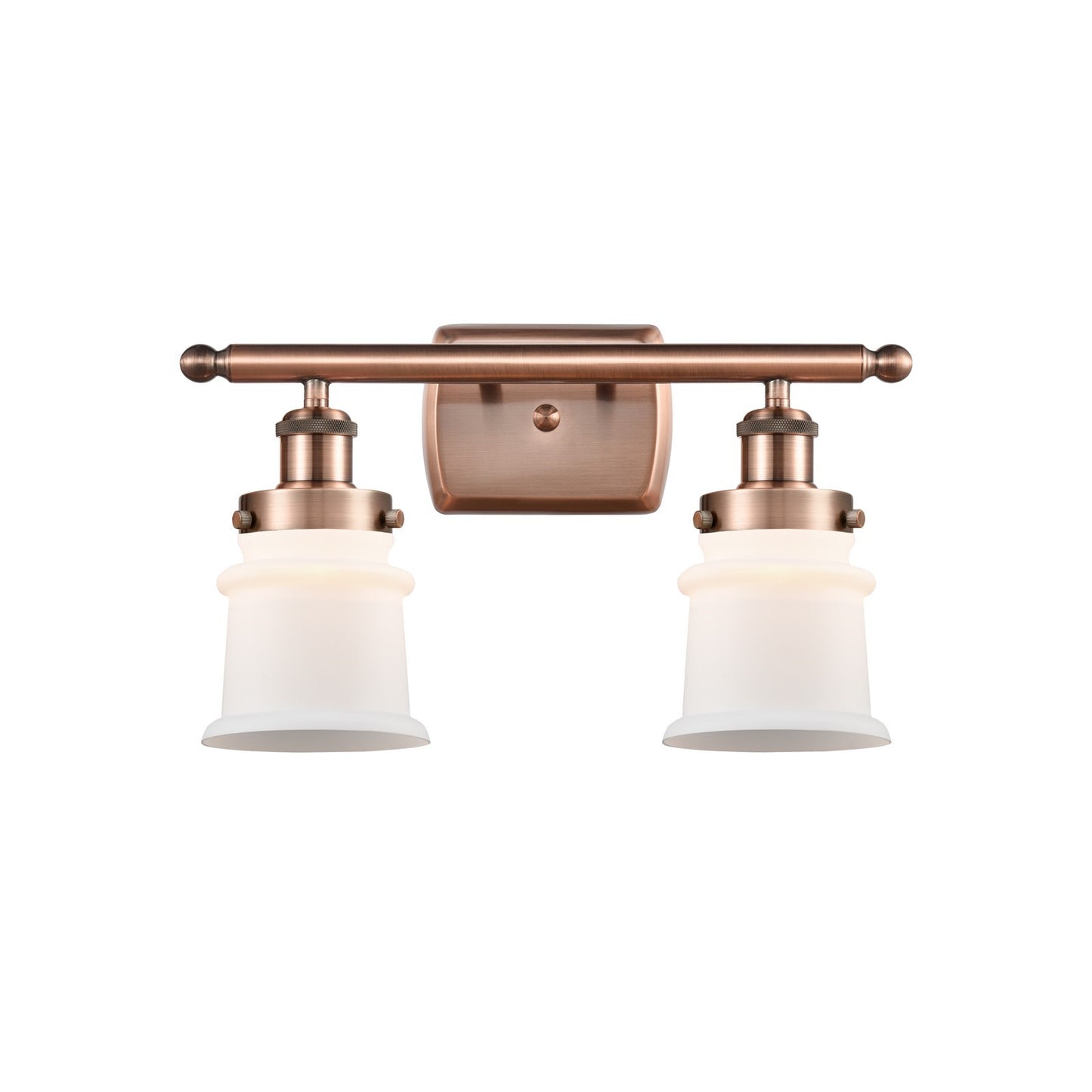 Innovations Canton 15.25in 2-Light Bath Vanity Light | Modern Contempo Antique Copper Steel and Matte White Frosted Glass | Model 916-2W-AC-G181S