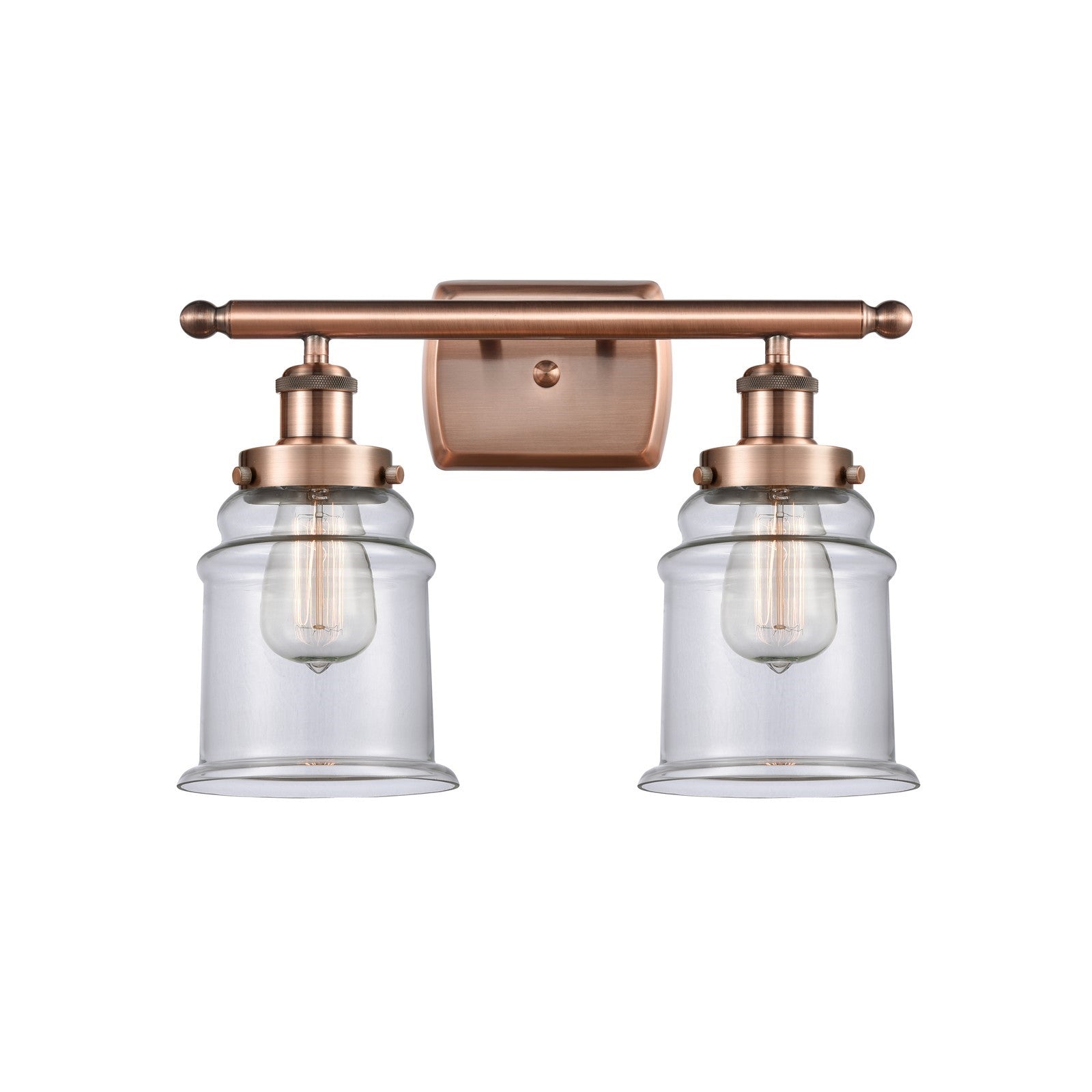 Innovations Canton 16in 2-Light Bath Vanity Light | Modern Contempo Antique Copper Steel and Clear Glass | Bathroom Vanity | Model 916-2W-AC-G182