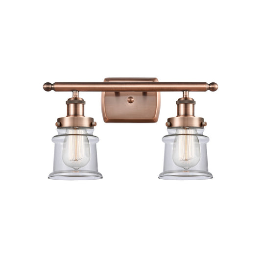 Innovations Canton 15.25in 2-Light Bath Vanity Light | Modern Contempo Antique Copper Steel and Clear Glass | Bathroom Vanity | Model 916-2W-AC-G182S
