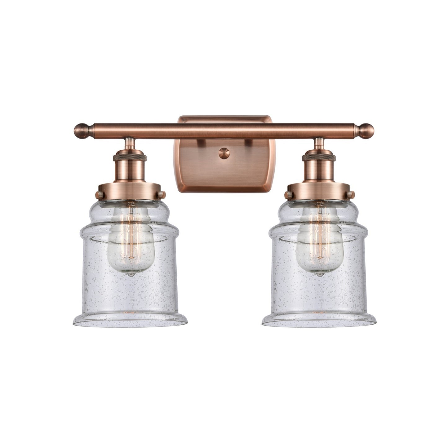 Innovations Canton 16in 2-Light Bath Vanity Light | Modern Contempo Antique Copper Steel and Seedy Glass | Bathroom Vanity | Model 916-2W-AC-G184