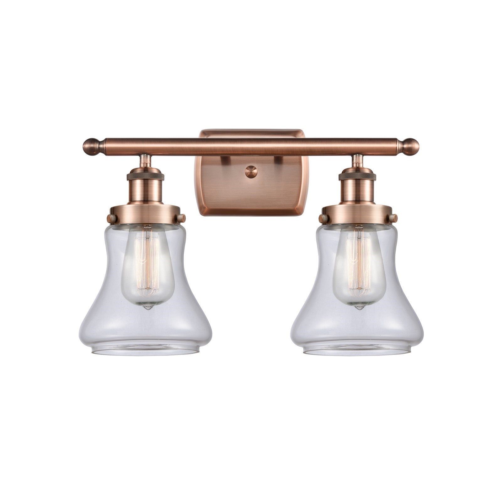 Innovations Bellmont 16in 2-Light Bath Vanity Light | Modern Contempo Antique Copper Steel and Clear Glass | Bathroom Vanity | Model 916-2W-AC-G192