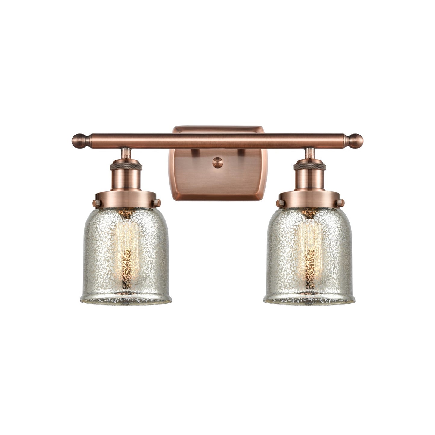 Innovations Bell 16in 2-Light Bath Vanity Light | Industrial Antique Copper and Silver Plated Mercury Glass | Bathroom Vanity | Model 916-2W-AC-G58-LED