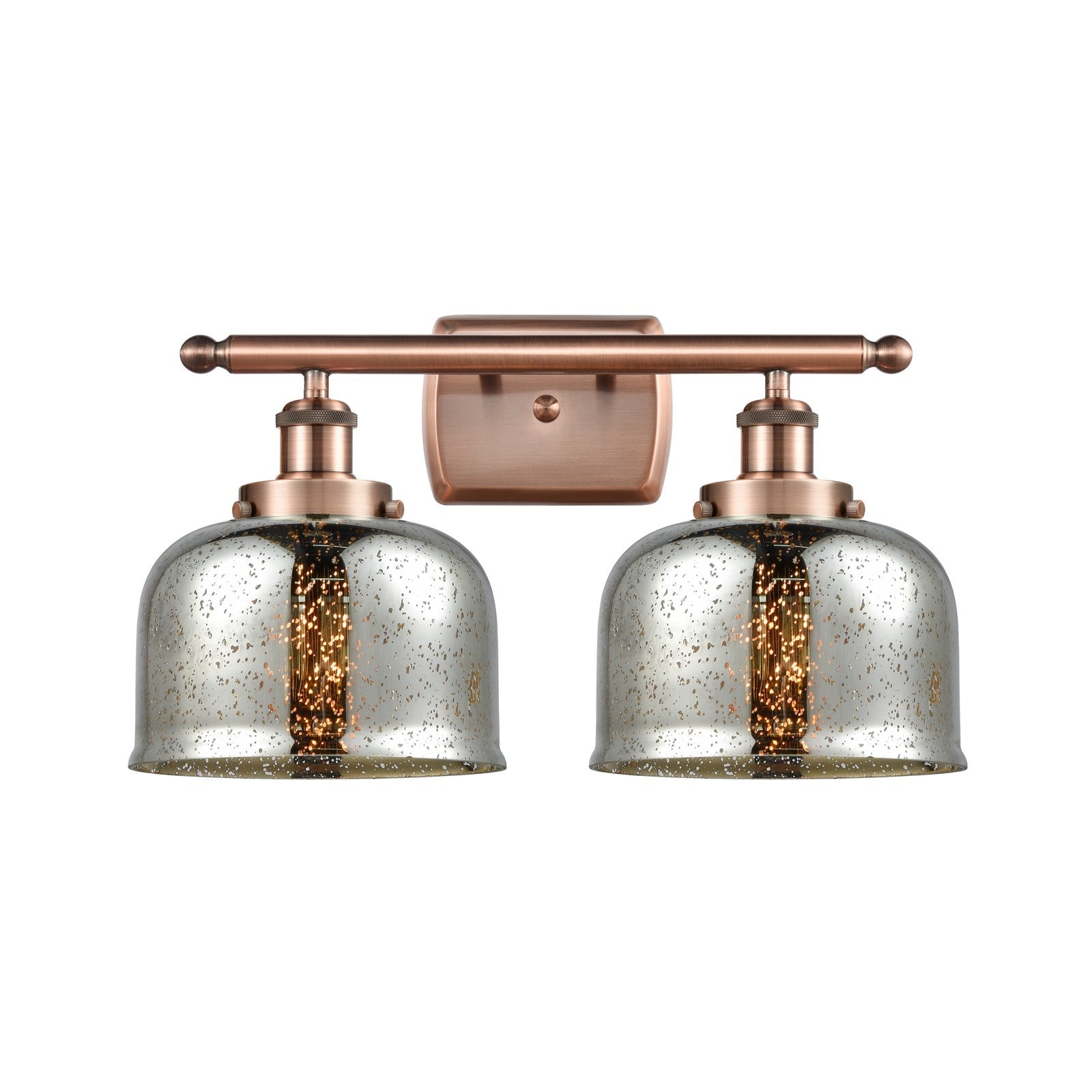 Innovations Bell 18in 2-Light Bath Vanity Light | Industrial Antique Copper and Silver Plated Mercury Glass | Bathroom Vanity | Model 916-2W-AC-G78-LED