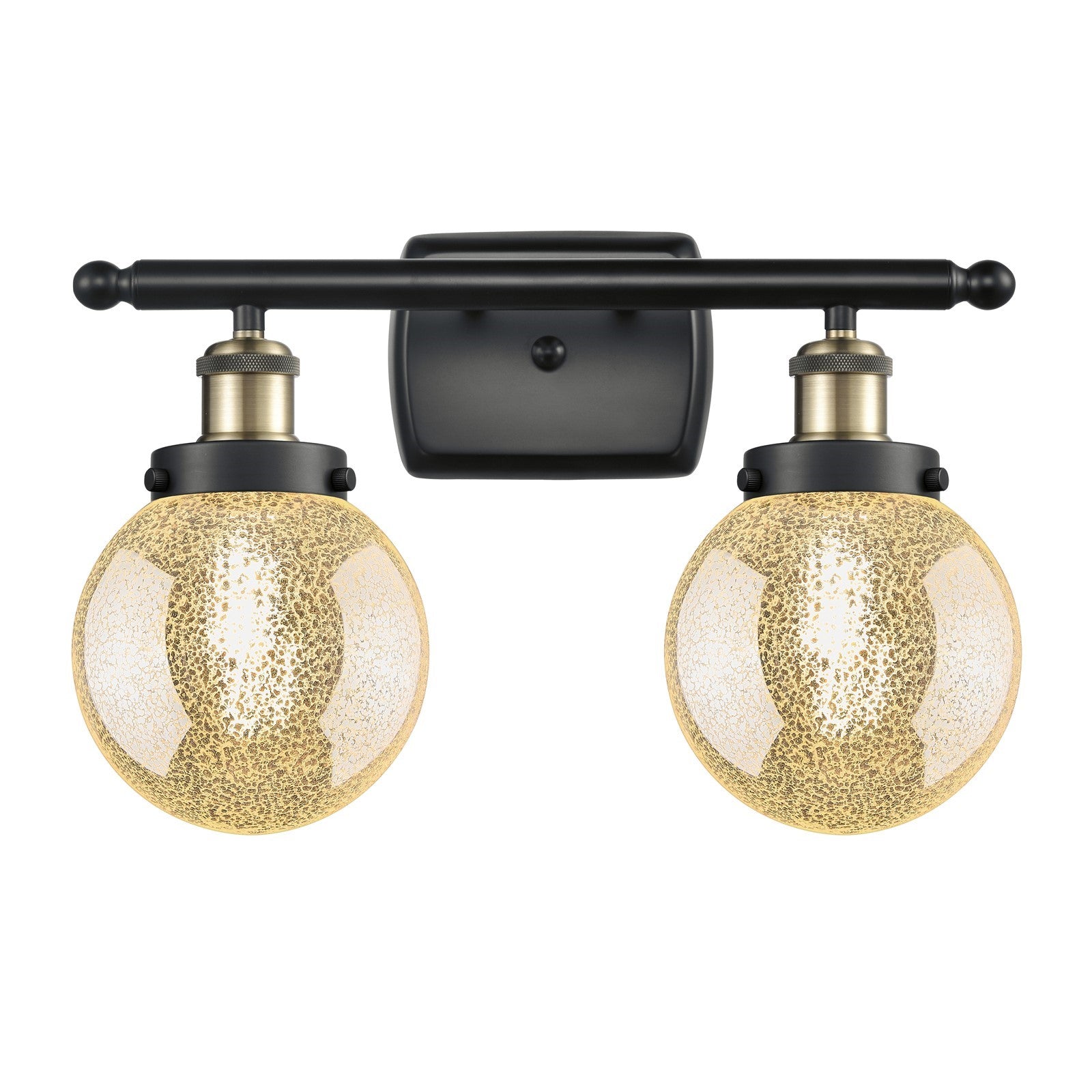Innovations Beacon 16in 2-Light Bath Vanity Light | Modern Transitional Black Antique Brass and Mercury Seeded Glass | Bathroom | Model 916-2W-BAB-G208-6